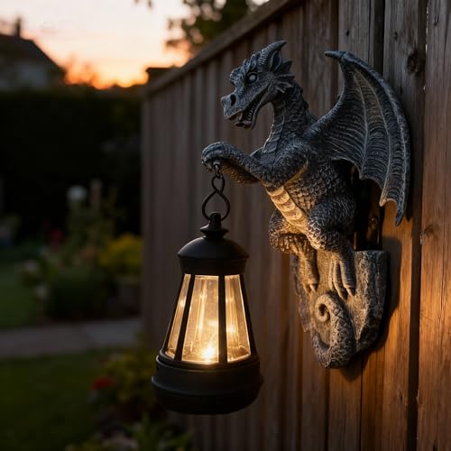 Large Solar-Powered Dragon Statue, Outdoor Decoration - 9-inch Garden Decor with Solar Light, Waterproof Wall Hanging, Resin Sculpture, Patio/Garden Decoration Gift