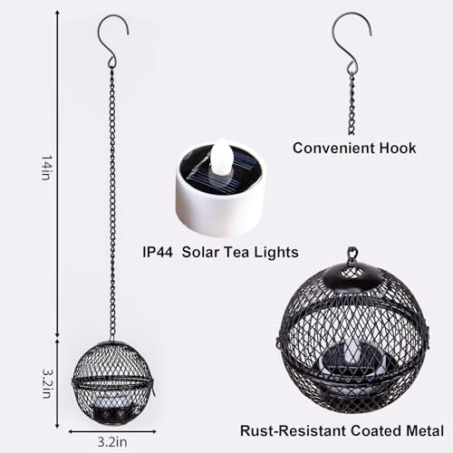 Solar Hanging Lanterns Lights Outdoor, 4 Pack Hanging Candle Holder with Solar Tea Lights Candles Outdoor Waterproof, Chandelier Ideas for Tree Pergola Patio Decor, ALL FORTUNE