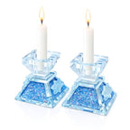 Tamara Baskin Art Glass – Handmade Crystal Shabbat Candle Holders Set - Sparkling Sky Blue - color: Sparkling Sky Blue