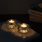 Kitcom Crystal Tealight Candle Holders Pack of 2, Hand-Cut Candle Holder Home Decor for Wedding Banquet Dinner 3.2" Diameter x 1.6" High, Clear - size: W3.2''×H1.6''