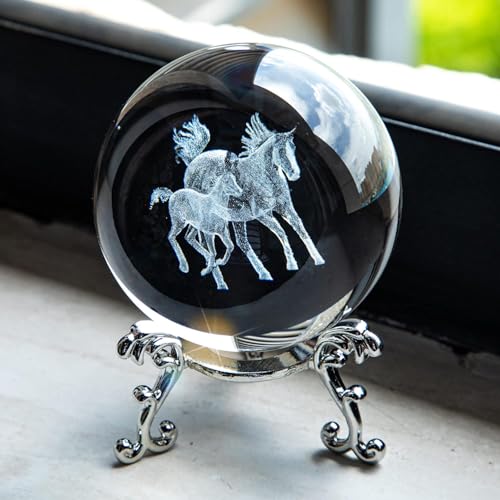 3D Laser Horse Crystal 60mm Ball Crystal Paperweight Figurine Home Art Decor Crafts - color: Horse