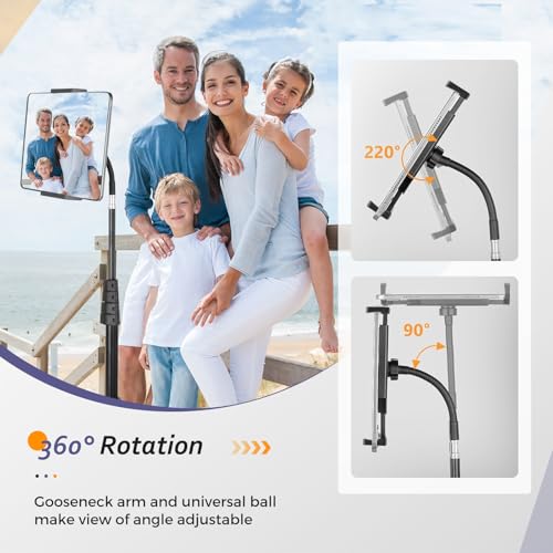 Aureday iPad Stand Floor, 67” Height Adjustable iPad Tripod Stand, Tablet Stand with Extendable Holder for iPad mini, iPad Air, iPad Pro, Kindle, Switch, Smartphones, and All 4.7" to 12.9" Devices - color: Black