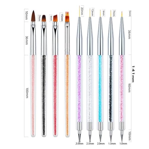 Nail Art Brushes 9Pcs Kit - Painting, Liner, Dotting Tools for Salon - color: b-9pcs
