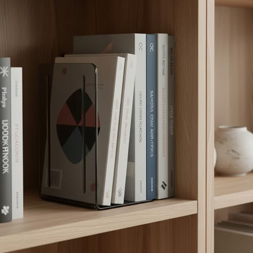 Acrimet Bookends 1 Pair, Clear Plastic Bookends for Shelves or Desktop, Book Holder for Home, Office, Library, School (Clear Gray)