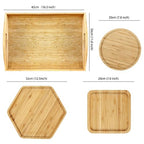 Bamboo Serving Tray Dinner Plates Cheese Board 16.5"x11.8"（42x30cm with Handle, Set Includes 1xHexagon 12.5"(32cm)+1xSquare 7.8"(20cm)+1xCircle 7.8"(20cm) - color: A-hexagon+square+circle
