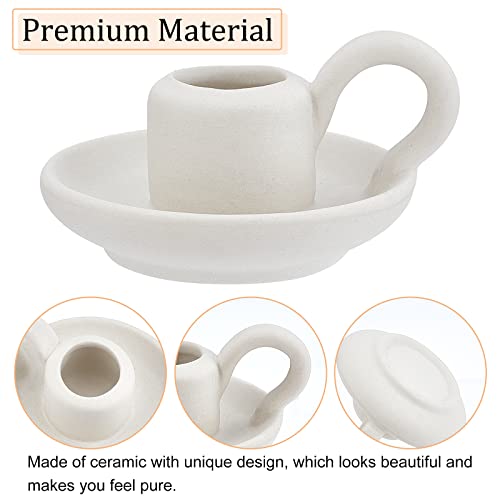 AHANDMAKER 2 Styles Ceramic Taper Candle Holder, Nordic Style Candlestick with Handle, White Porcelain Candlelight Stand, for Home Wedding Party