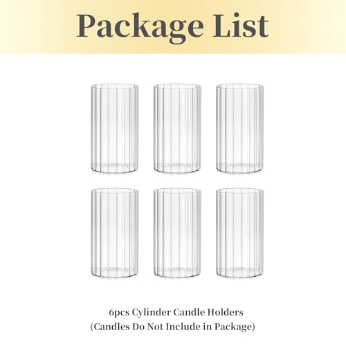 Hewory Glass Hurricane Candle Holders Set of 6, Clear Glass Cylinder Vases for Pillar & Floating Candles, 6 inch - Centerpieces, Wedding & Christmas Home Decor - size: 6 inch-6PCS