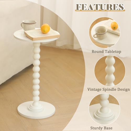 Fultyle Round Side Table, Small Drink Table for Small Spaces, Modern Accent End Table Nightstand with Solid Wood Leg for Living Room, Bedroom, Corners, and Office (White) - color: White
