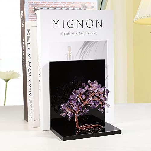 rockcloud Set of 2 Amethyst Crystal Tree Acrylic Decorative Bookends, L-Shaped Heavy Duty Book Ends to Hold Books for Home Office Shelves, Purple - color: Purple