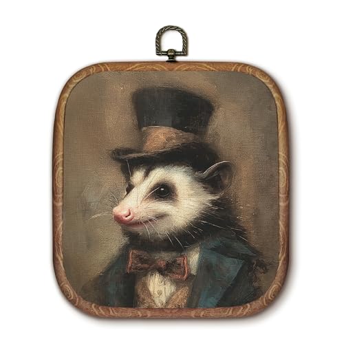 Hxlac Vintage Opossum Rectangular Wall Art Framed, Dark Moody Opossum Rectangular Wall Decor, Rustic Farm Animal Hanging Canvas Prints Wall Sculptures for Home Living Room Bedroom Decor, 5.7×6.5 Inch - color: opossum rectangular