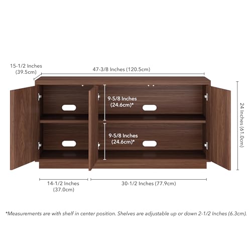 Henn&Hart Fluted TV Stand for TVs up to 55'' with 3 Swing Out Ribbed Doors and Adjustable Shelves for Living Room, Family Room, or Office, Medium Walnut - color: Medium Walnut, size: 48" TV Stand