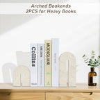 BOHDK Book Ends for Shelves, Resin Heavy Duty Decorative Bookends, Retro Arch Book Holder for Heavy Books, Imitation Travertine Book Stopper for Home Decor, Study, Bookshelf, Desktop, Set of Two