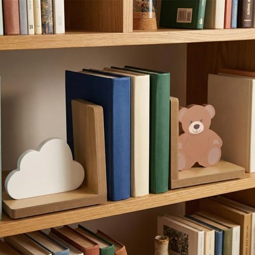 Harloon 2 Pcs Animal Bookends for Kids Wooden Decor Safari Bookends Decor for Girl Children Bedroom Home (Cloud Bear) - style: Cloud Bear