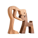 Men and Dog Figurines Decorativa Wooden Gift Home Décor Accents,Wood Sculpture Puppy and Human Statue Figurine Office Home Decor Sculpture,Wooden Puppy Figurines for Dog Lovers
