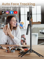 USKEYVISION Auto Face Tracking Tripod for iPhone 360°Rotation,Selfie Stick for Android w/Remote&Ground Spike,68” Phone Tripod Stand that Follows Your Movement for Video Recording,Vlogging(R01) - size: R01(with ground spike)