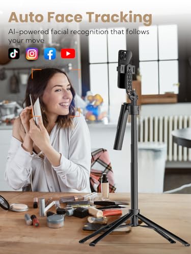 USKEYVISION Auto Face Tracking Tripod for iPhone 360°Rotation,Selfie Stick for Android w/Remote&Ground Spike,68” Phone Tripod Stand that Follows Your Movement for Video Recording,Vlogging(R01) - size: R01(with ground spike)