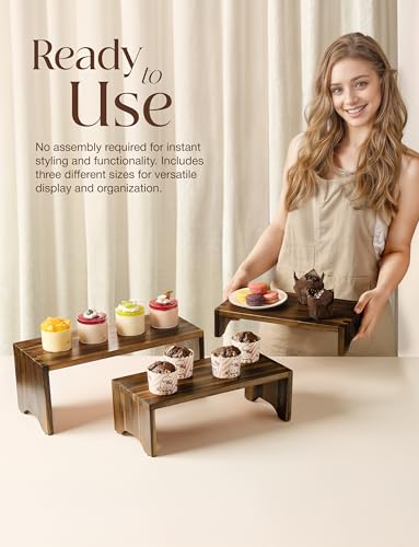 Tidita Acacia Wooden 3 Tier Cupcake Stand - Risers for Display for Food Buffet Risers and Stands – Food Stands for Display Party – Acacia Wooden Cupcake Stand - Set of 3 Size (Walnut Color) - color: Walnut
