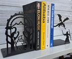 Decorative bookends for Shelves, 7 Inch Tall Heavy Metal Bookends, Unique Bookends, Non Skid Book Ends, Book Stopper for Home/Office Decor/Shelves, Wizard and Dragon Design, Black, 3lb