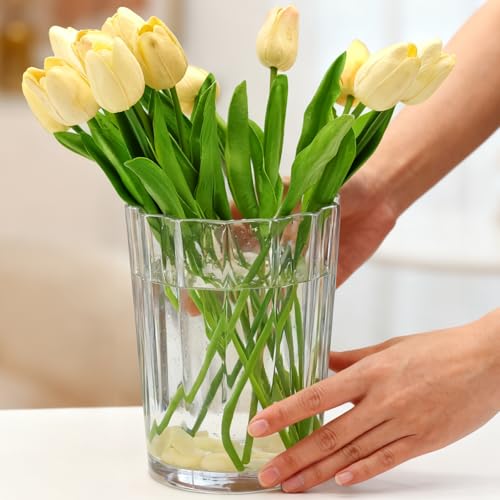 Cup-Shaped Wide Mouth Glass Vase - 7.5" Tall Transparent, Ideal for Fresh Flowers/Floating Tealights, Home Display (Living Room/Bedroom), Wedding Centerpieces & Holiday Decor - color: Clear, size: 04