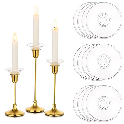 Glasseam Candle Drip Protectors for Candle Stick Candle Holder, Clear Glass Bobeches for Candlesticks Set of 12, Round Wax Catchers for Candles, Taper Candle Holders for Table Centerpiece Wedding - color: Clear, size: Flat-12pcs