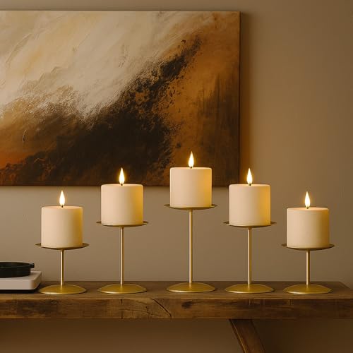 smtyle Gold Candle Holder for Pillar Candles Set of 5 Plate Centerpiece for Table or Floor with Iron - color: Gold