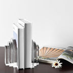 Kitcom Decorative Bookends for Books, Set of 2, Heavy Duty Book Holders Stopper for Shelves, Bookshelf, Bookcase, Office Desk, Home Decor, Aesthetic Layered Arch Design, Clear