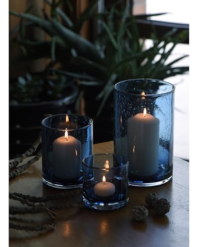 ARIAMOTION Blue Candle Holder for Pillar Tealights Modern Bubbles Glass Hurricane Cylinder Vases Table centerpieces Kitchen Island Dining Room Coffee Bar 8" 5" 3.5" Height Set 3 - color: Bubbles Blue