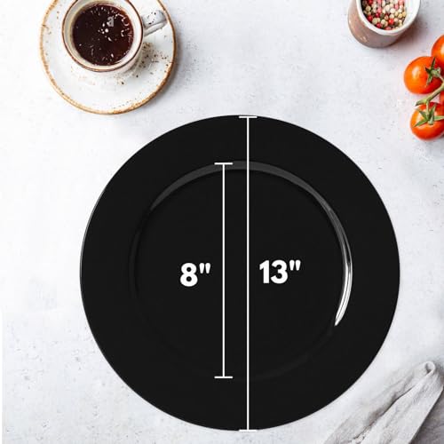 13inch Round Plastic Charger Plates,Set of 8,Charger Plates for Dinner,Wedding,Party,Event Decoration. (Metallic Black) … - color: Metallic Black