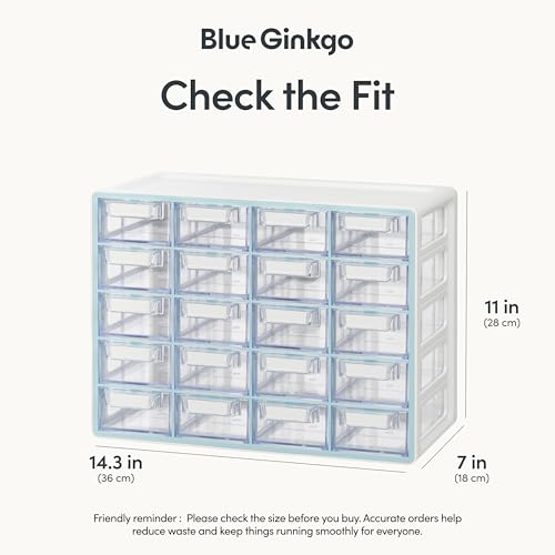 Blue Ginkgo Small 20-Drawer Cabinet – Stackable Clear Organizer for Hardware, Beads, Plastic Bricks, Office, and Craft Storage (Made in Korea, Blue) - color: BLUE, size: 20 Drawer