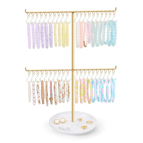 OAOLEER Bracelet Holder Display, Gold Jewelry Holder with 40 Movable Hooks Bracelet Stand Organizer, Jewelry Display Stand for Necklaces Bangles (2 Tier) - size: 2 Tier
