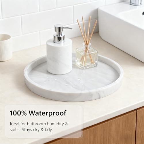 Silicone Bathroom Tray - 9-Inch Round Vanity Tray, Suitable for Candles, Perfumes, Soap Dispensers (Marble White) - color: Marble White