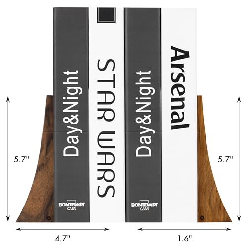 TILISMA Walnut Bookends for Shelves | Wooden Book Ends for Shelves | Sturdy Book Holders, Stoppers with Metal Base for Bookshelves | Slick Decorative Bookends Stands Firmly on Bookshelf (Pair) - size: Pair