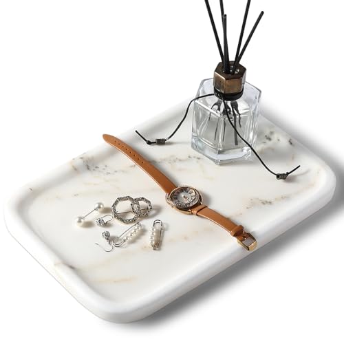 Koville Marble Tray, 12"x8" Marble Vanity Tray for Countertop Bathroom Kitchen Dresser, Decorative Catchall Trays for Perfume Jewelry, Rectangular Stone Serving Tray(Oriental Calacatta - color: Oriental Calacatta