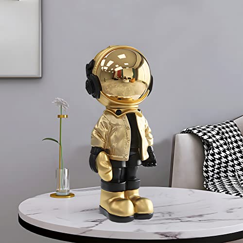 Dosker Astronaut Statues Spaceman Sculpture Polyresin Arts Gifts Gold Figurine Ornament Room Decor for Men,Home and Crafts Desktop Accessories Tabletop Decoration, Living Room, Office, Bookshelf - color: Gold, size: Large