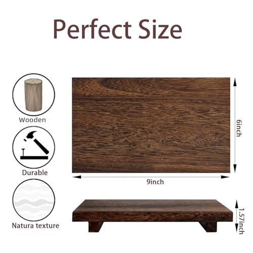 (9x6 Inch,Brown) Wood Riser Soap Tray, Rustic Wood Pedestal Stand Tray Farmhouse Kitchen Counter Decor Bathroom Soap Dish Holder for Sink,Vanity,Plant,Bottles, Candles Display - style: 9x6 wooden riser