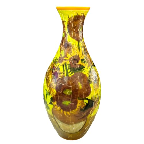 3D Puzzle Vase Unique Flower Vase for Adults Made by 160 Curved Plastic Puzzle, Relax Puzzles for Adults, DIY Jigsaw Creative Gift for Parents & Housewarming - color: Sunflower