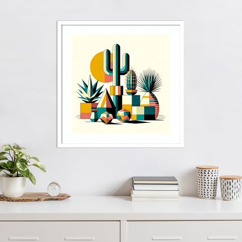 Amanti Art Framed Wall Art Print 25x25 Succulents in Cubist Vases by David Galan, Abstract Wall Art, Modern Contemporary Decor, Medium Poster Painting Artwork for Living Room, Bedroom, Bathroom, - color: Svelte White, size: 25"L x 25"W