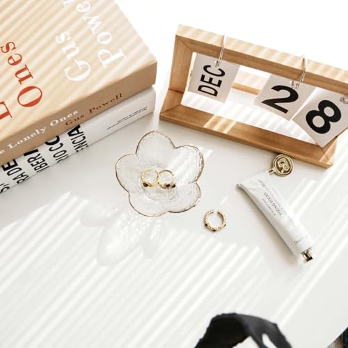 Gifts for Women Flower Ring Dish Jewelry Tray,Glass Trinket Dish Bathroom Room Decor Trinket Dish Valentine's Friendship Christmas Birthday Gifts for Women (Transparent) - color: Transparent