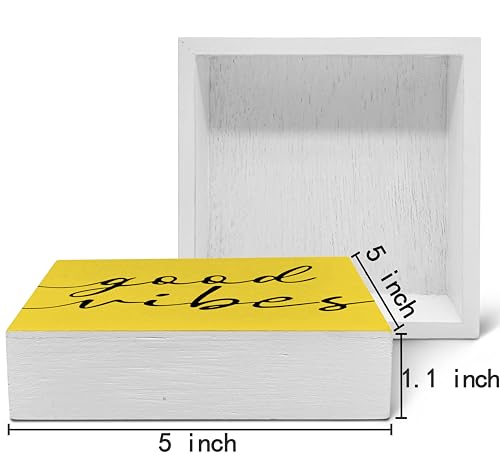 SRADMO Inspirational Quotes Wood Box Sign Desk Decor, Inspirational Wooden Block Box Sign Decoration for Home Office Shelf Table Fall Decor - color: yellow, size: 5″×5″