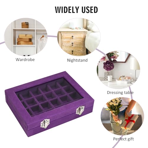Vicoter Velvet Jewelry Box 24 Grid Jewelry Ring Display Organiser Box Tray Holder Earrings Storage Case for Girls Wife Mom Women (Purple) - color: Purple