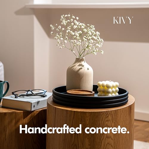 KIVY Round Decorative Concrete Tray 11x1,5 Inch - Modern Circle Coffee Table Bowl - Home Decor Table Tray for Livingroom & Bedroom - Modern Decorative Trays - Black Flat Bowl - Centerpiece Trays - color: Black, style: Tray