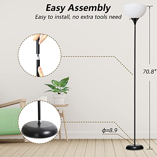 RISLG Standing Lamp, Led Floor Lamps for Living Room, Drop-Resistant White Lampshade, Rotary Switch, Industrial Metal Tall Lamp for Living Room Bedroom Study Office Kid’s Room - color: Black