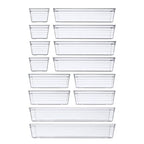 DCA 14 PCS Clear Plastic Drawer Organizer Tray for Makeup, Kitchen Utensils, Jewelries and Gadgets - size: 14PC