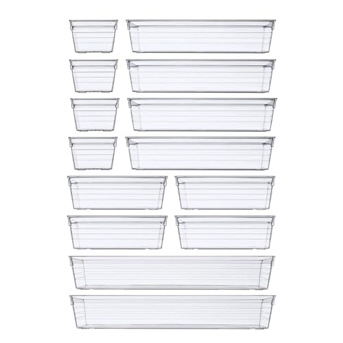 DCA 14 PCS Clear Plastic Drawer Organizer Tray for Makeup, Kitchen Utensils, Jewelries and Gadgets - size: 14PC