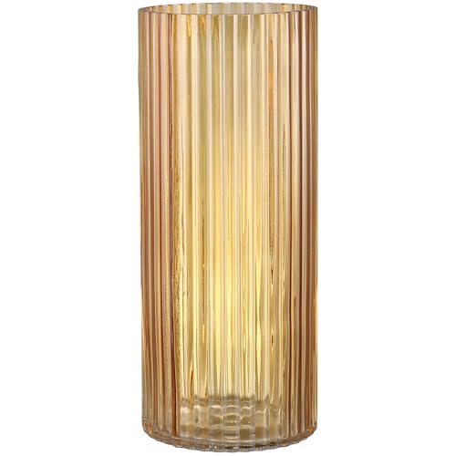 Amber Glass Vase for Flowers, Ribbed Glass Vases, Tall Glass Vases for Tulips, Modern Glass Vase for Living Room, Dining Table, Office, Wedding, Bookshelf, 12 Inches - color: Amber, size: 12''