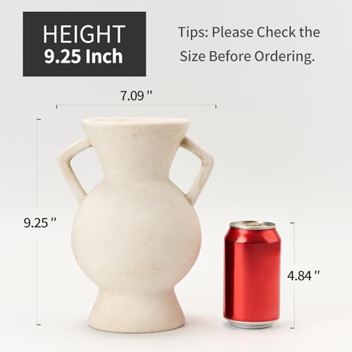 LUKA Antique Ceramic Vase with 2 Handle,9.25 inches Rustic Vase Minimalist Decor, Decorative Vases for Home Decor, Table, Living Room, Shelf, Christmas Decoration(Large,White) - color: L-white(9.25 In)