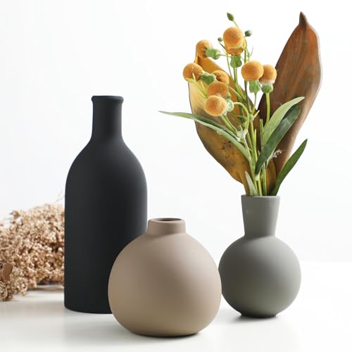 Ceramic Vase Set of 3, Vases Home Decor Rustic Farmhouse Decor Pottery Vases for Bouquet Pampas Grass Dried Fresh Flowers, Living Room, Kitchen, Bedroom, Bathroom, Entryway Mantel, Decor -Multicolor - color: Multicolor