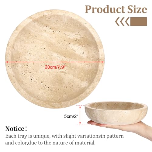 Hipiwe Key Holder for Entryway 7.9" Round Key Bowl Decorative Travertine Tray Nightstand Organizer Trays Jewelry Dish for Jewelry Ring Trinket Storage Home Decor - color: Beige, size: 7.9" x 7.9" x 2"