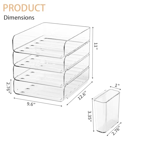 FANXIYQ 4-Tier Acrylic Paper Tray Organizer with Pen Holder | Clear Stackable Desk Organizer for Documents, Letters, A4 Paper | Modern Office/Classroom/Home Organization - color: 4-tier-vertical With Pen Holder