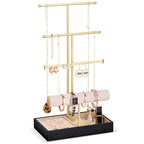 Lolalet Jewelry Holder Tree with Velvet Tray, 4 Tiers Necklace Display Stand Rack with Ring Slots Organizer for Earrings Bracelets Bangles Ring, Valentine's Day Gift -Black - color: Black